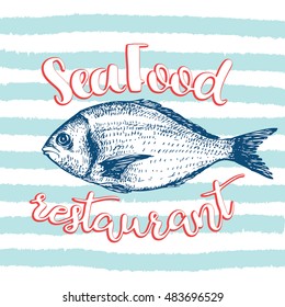Vector illustration with fish in sketch style, suitable for decorating a fish restaurant or store
