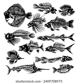 vector illustration of a fish skull with various types of fish in the sea and with a unique design