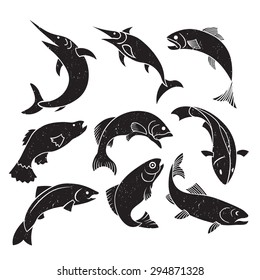 Vector illustration of fish stamp label design element.