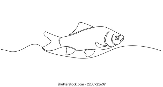 Vector illustration of a fish in the style of drawing a continuous line. Minimalistic black linear sketch on a white background.