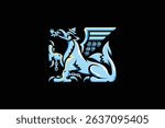 Vector illustration of fish tailed griffin logo design in modern classic heraldic style