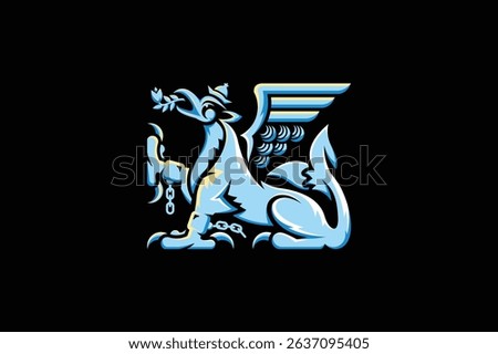 Vector illustration of fish tailed griffin logo design in modern classic heraldic style