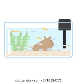 Vector illustration of a fish tank with tropical freshwater fish