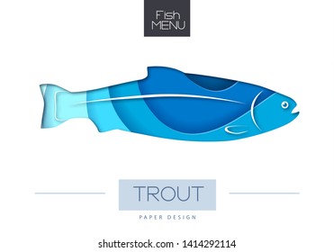 Vector illustration of Fish trout silhouette. Cut out paper art style design.