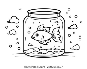 Ilustración vectorial, Salto de agua de pescado, Lineal detallada