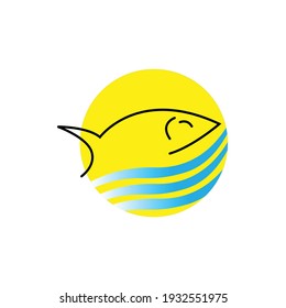 Vector illustration of fish and water on a yellow background, perfect for fishing logos perfect for fishing logos