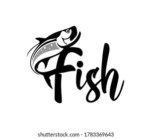 A vector illustration of Fish word mark logo sign 