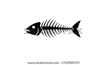 A vector illustration of a fishbone. The silhouette is clean and simple, showing the entire skeletal structure from head to tail fin. Ideal for various design projects.