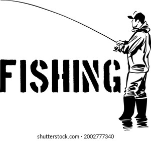 the vector illustration of the fisherman with fishing rod