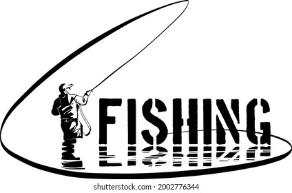 the vector illustration of the fisherman  with fishing trout rod