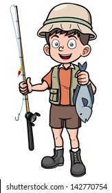 Vector illustration of fisherman holding fish