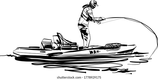 Ilustración vectorial de un pescador en un kayak