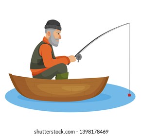 Vector  Illustration of  Fisherman sitting in the boat, fishing