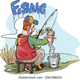Vector illustration of a Fisherman's catch
