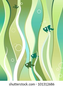 Vector illustration  of a fishes and algae