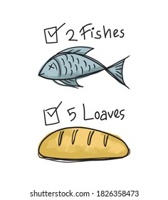 Vector illustration of fishes and loaves