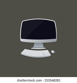 vector illustration of fisheye lens view of computer. modern device. technology composition with curvilinear perspective