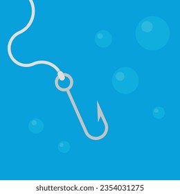 Vector illustration of fishhook in the water. Fishing.