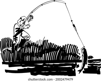 The vector illustration of a fishing