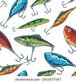 Vector Illustration of Fishing Baits with Vintage Illustration Available for Pattern