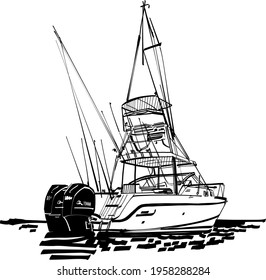 the vector illustration of the fishing boat on the sea