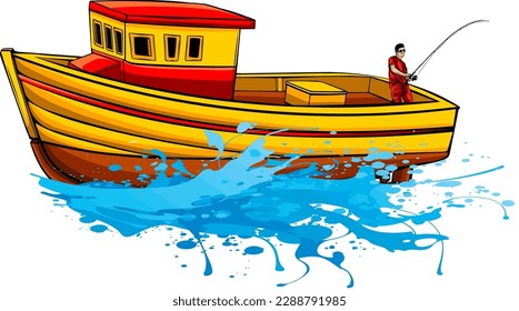 vector illustration of fishing boat on white background. digital hand darw design