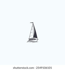 Ilustración vectorial de un barco de pesca con una vela, barco con vela en el mar, icono de barco de Vector, icono de barco de pesca de silueta, icono de crucero, icono de barco de vela