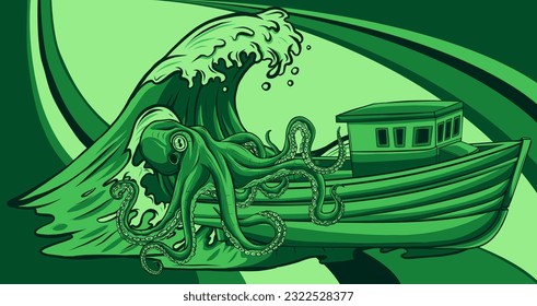 vector illustration of fishing boat side view