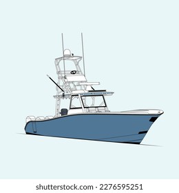 An vector illustration of a fishing boat taken from the side. This is printable on numerous items, including t-shirts.