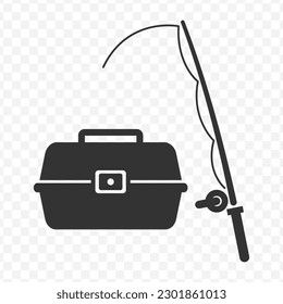 Vector illustration of fishing equipment icon in dark color and transparent background(png).