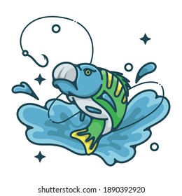 Vector illustration of fishing for fish. Fishing illustration with flat line art design.