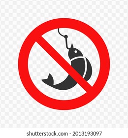 Vector illustration of an fishing is forbidden icon in dark color and transparent background(png)