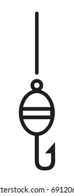 A vector illustration of a fishing hook. Black and white outline.