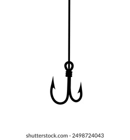Ilustración vectorial de anzuelo con cuerda en el fondo blanco. Concepto de trampa de peces de mar con cebo.