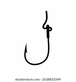 Vector illustration of fishing hook with string on white background.