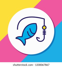 Vector illustration of fishing icon colored line. Beautiful hobby element also can be used as rod icon element.