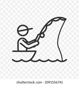 Vector illustration of fishing icon in dark color and transparent background(png).