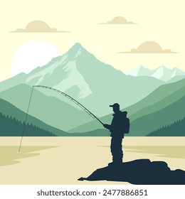 A vector illustration of Fishing Man Silhouette