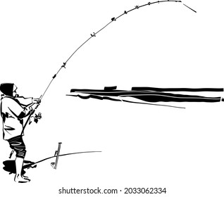 the vector illustration of the fishing on the ocean