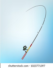 Vector illustration of Fishing rod, rod buckling and reel. Concept of waiting in the important moments to successful.