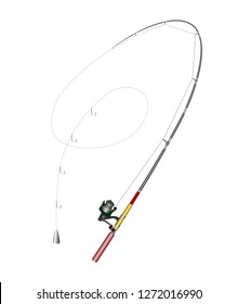 Vector illustration of Fishing rod, rod buckling and reel. Concept of waiting in the important moments to successful.