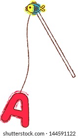 Vector illustration of a fishing rod catching letter "A"