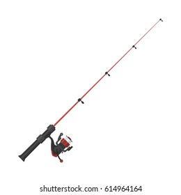 Vector illustration of fishing rod on white background. Fishing equipment and fish farming topics.