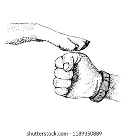 Vector illustration of a fist in a fist dog friend of a man's hand and paw