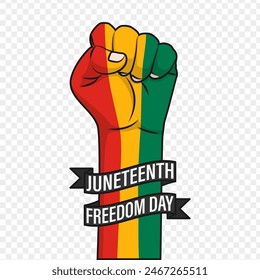 Vector illustration of fist hand with Juneteenth Freedom Day concept on transparent background