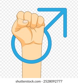 Vector illustration of fist hand with male symbol on transparent background