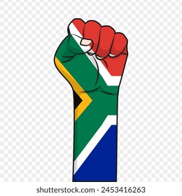 Vector illustration of fist hand with South Africa flag color on transparent background