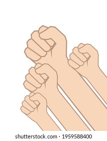Vector illustration: Fists hands. Unity concept, revolution, fight, protest. 