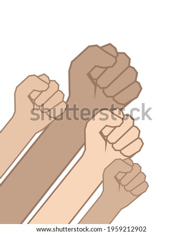 Vector illustration: Fists hands. Unity concept, revolution, fight, protest. 