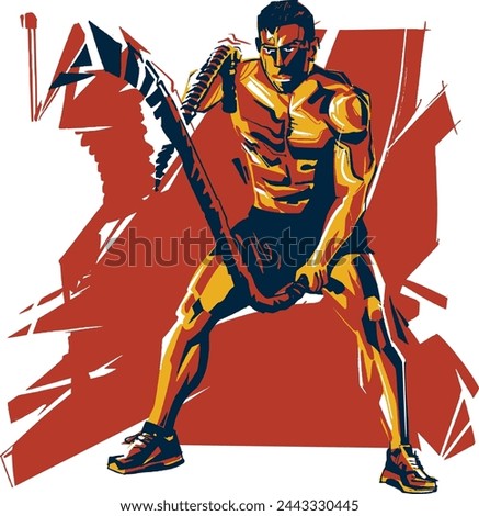 vector illustration of a fit athlete is doing workout with weight ropes